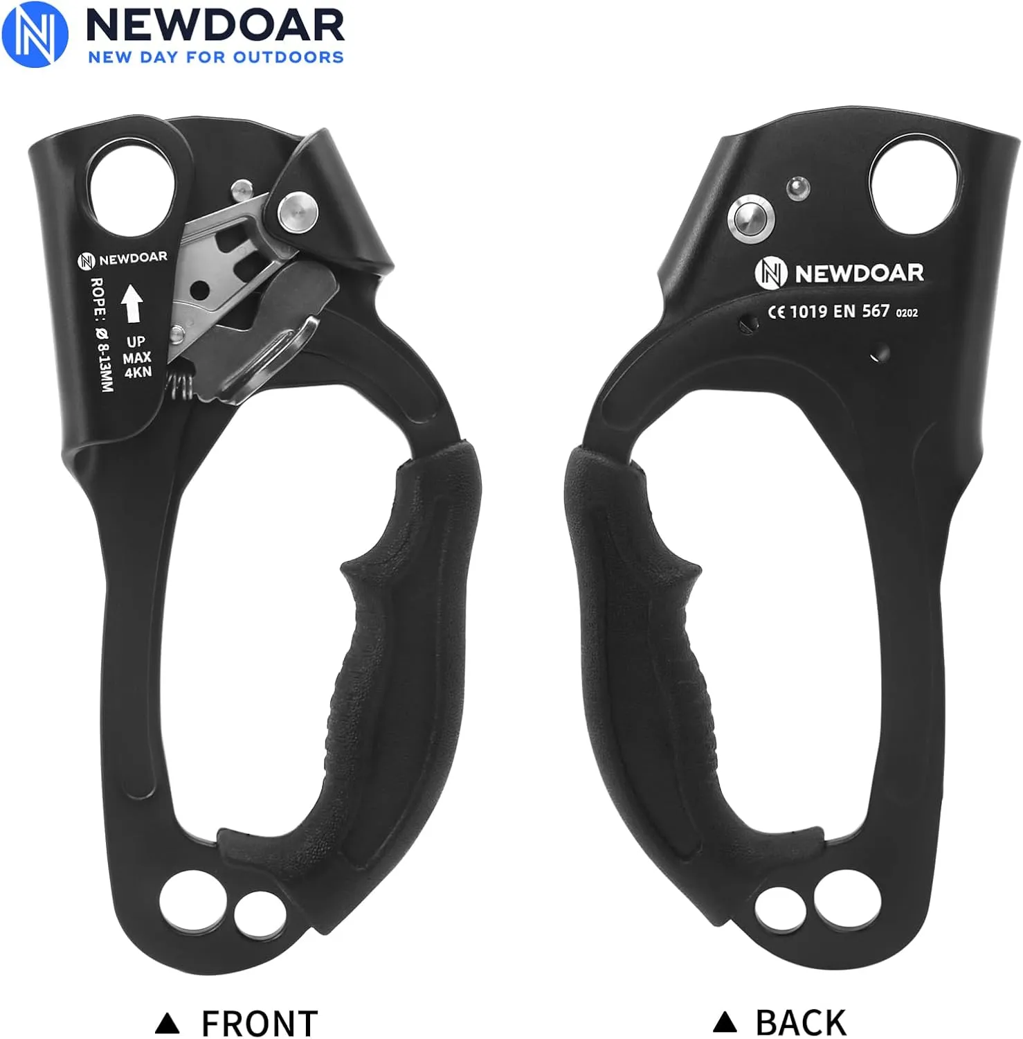 NewDoar UIAA & CE Certified Hand Ascender Rock Climbing Tree Arborist Rappelling Gear Equipment Rope Clamp for 8~13MM Rope