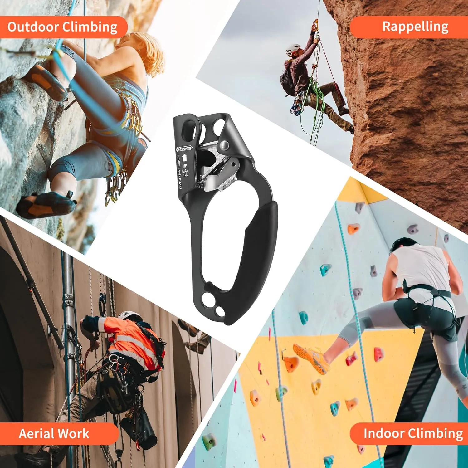 NewDoar UIAA & CE Certified Hand Ascender Rock Climbing Tree Arborist Rappelling Gear Equipment Rope Clamp for 8~13MM Rope