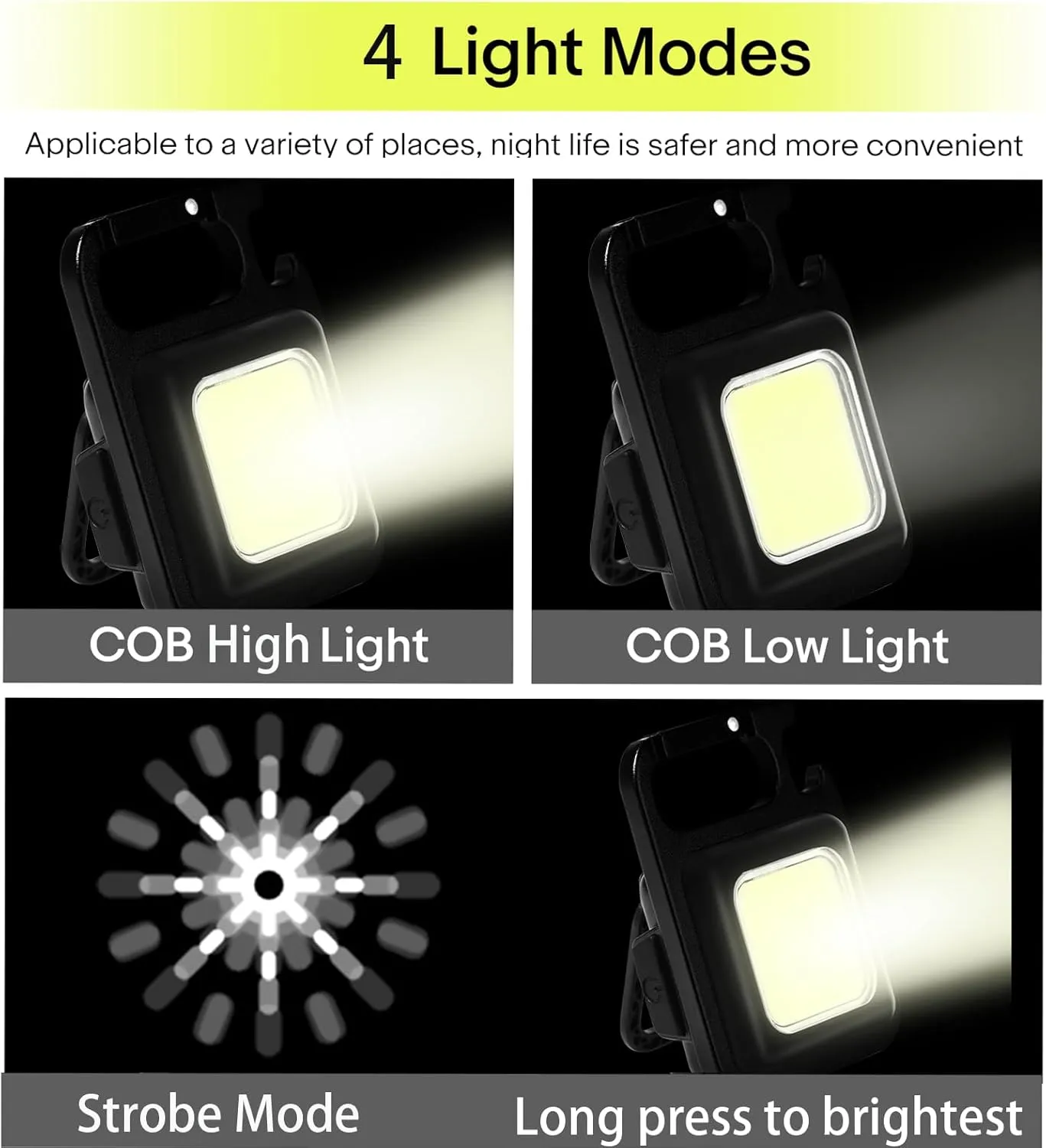 NineLeaf Portable Flashlight Keychain,COB Keychain Work Light,1000 Lumen Emergency Light Flashlights 4 Light Modes,with Folding Bracket Bottle Opener and Magnet Base,Walkig Dog,Camping and Hiking