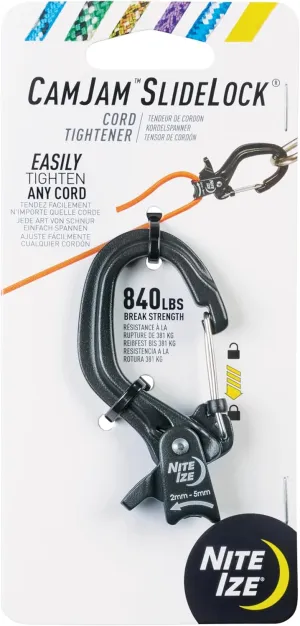 Nite Ize CamJam SlideLock Cord Tightener - Features Pull-to-Tighten Lock & Quick-Release Lever - 280 lb Working Load Limit & 840 lb Break Strength - Fits Cord Sizes 2–5mm - Small