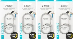 Nite Ize G-Series Dual Chamber Carabiner - Carabiner Clip for Water Bottles, Hats & Keychains - Dual Chamber Key Organizer - Key Holder Accessories - Size 4, Stainless (4 Pack)