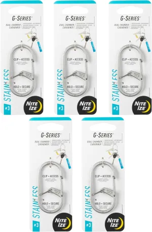Nite Ize G-Series Dual Chamber Carabiner - Heavy-Duty Key Organizer Carabiner Clip - Dual Chamber Carabiner with Wire Gate Closure - Stainless, Size 3 (5 Pack)