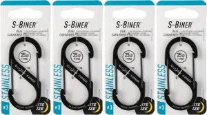 Nite Ize S-Biner Dual Carabiner Stainless Steel, Black, #3-Size, SB3-03-01 (4-Pack)