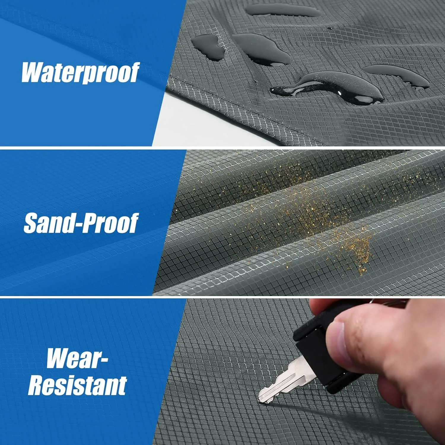Odoland Beach Blanket Picnic Blanket, 43" x 63" SandProof Waterproof Outdoor Pocket Blanket with Portable Bag, Foldable Lightweight Sand Free Quick Drying Beach Mat for Hiking Camping Travel, Grey