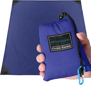 Odoland Pocket Blanket Picnic Blanket, 71" x 63" SandProof Waterproof Outdoor Beach Blanket with Portable Bag, Foldable Lightweight Sand Free Quick Drying Beach Mat for Hiking Camping Travel, Blue