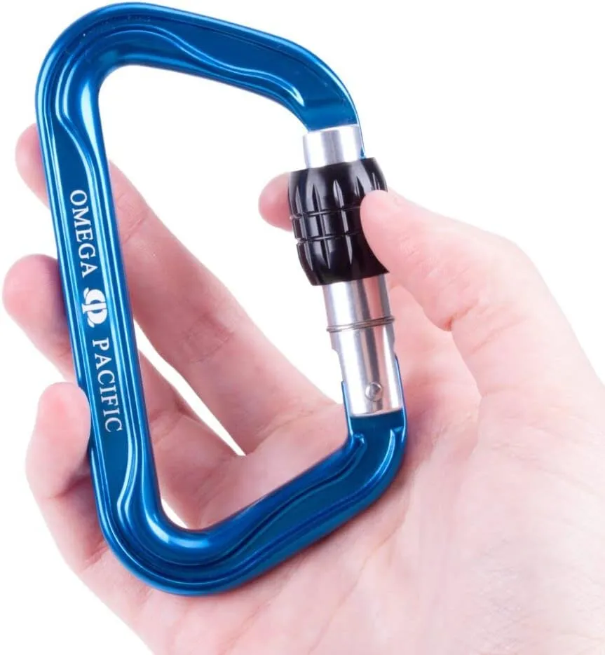 Omega Pacific Standard D Carabiner - Aluminum NFPA 2500 Technical Use, 33kN Strength, Screw-Lok Gate, 4.21-Inch Climbing Hardware, Keylock Design