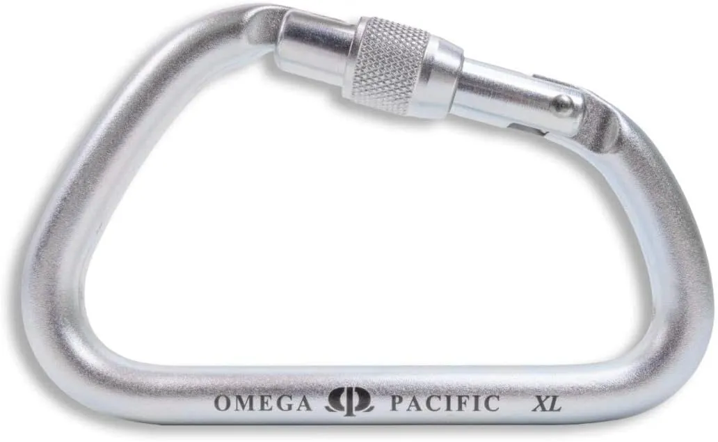 Omega Pacific XL Steel D Carabiner - Professional Grade Screw-Lok Gate, 1.65-Inch Opening, 57 kN Strength Rating, Fire Rescue Safety Equipment, ISO 9001 Certified