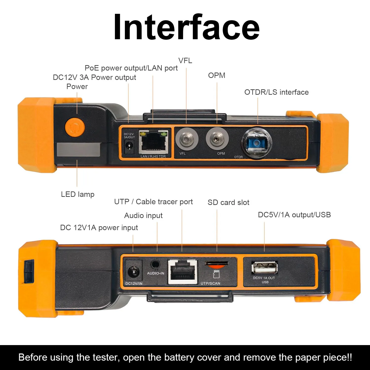 OTDR Fiber Optic Tester, WANLUTECH Fiber Tester 1310/1550nm 28/26dB 5.4 inch Touchscreen Event Map OPM OLS VFL Support 4K IP Camera Test Cable Tracer RJ45 Cable TDR Test PoE Power Output Network Tools