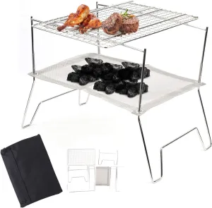 Outdoor Barbecue Stove, Stainless Steel Wire Folding Grill with Baking Net Portable BBQ Grill for Camping
