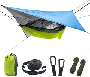 Outdoor Mosquito Net Hammock Tent with Waterproof Rain Fly Canopy Awning Set Hammock Portable Sleep Swing for Hiking Camping Survival Travel