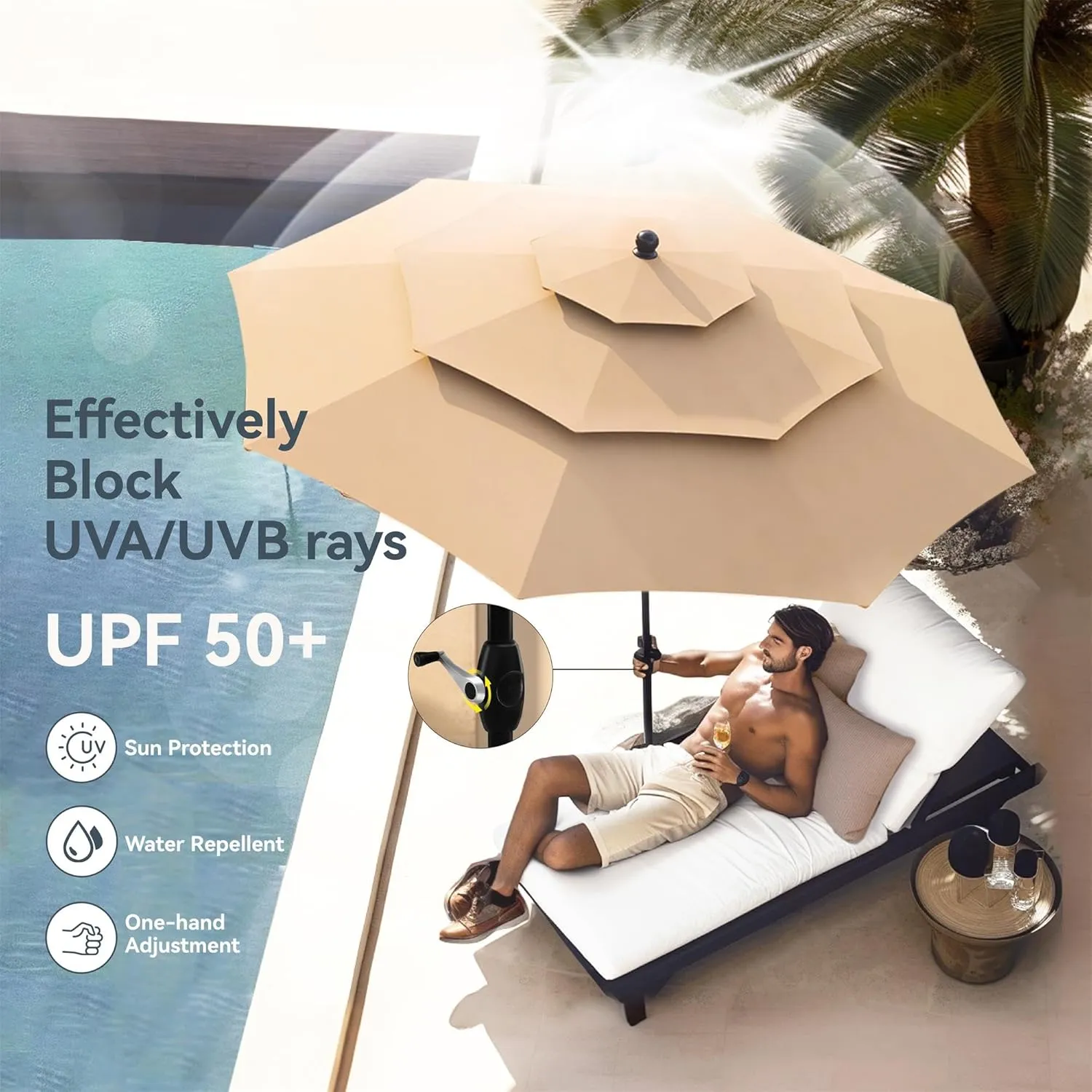 PHI VILLA Outdoor Patio Dining Set with 10ft Umbrella for 4, Outdoor Table Chairs Set with Adjustable Folding Patio Chair for Garden