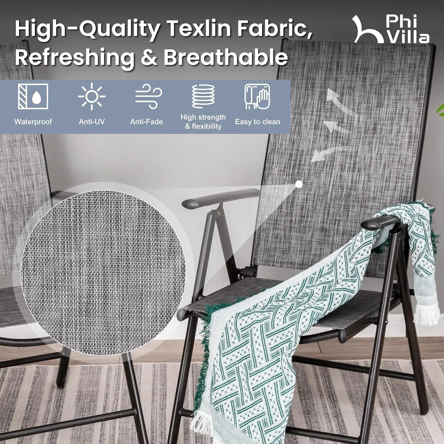 PHI VILLA Outdoor Patio Dining Set with 10ft Umbrella for 4, Outdoor Table Chairs Set with Adjustable Folding Patio Chair for Garden
