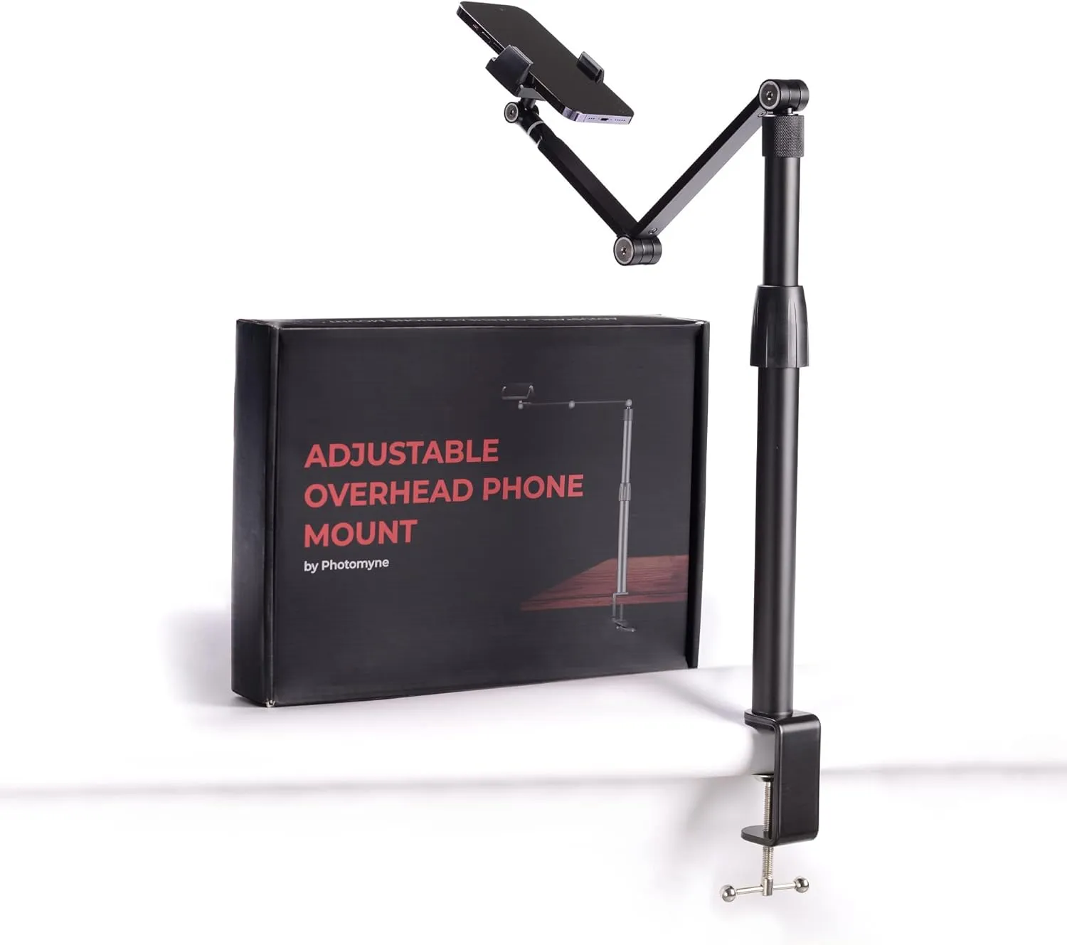 PHOTOMYNE Adjustable Phone Tablet Stand with Clamp - Hands Free Photo Scan Phone Stand, Stable Tablet Desk Mount - Wide Compatibility Tablet Stand Adjustable Height, 2 Heads Flexible Tablet Arm Mount