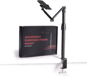PHOTOMYNE Adjustable Phone Tablet Stand with Clamp - Hands Free Photo Scan Phone Stand, Stable Tablet Desk Mount - Wide Compatibility Tablet Stand Adjustable Height, 2 Heads Flexible Tablet Arm Mount