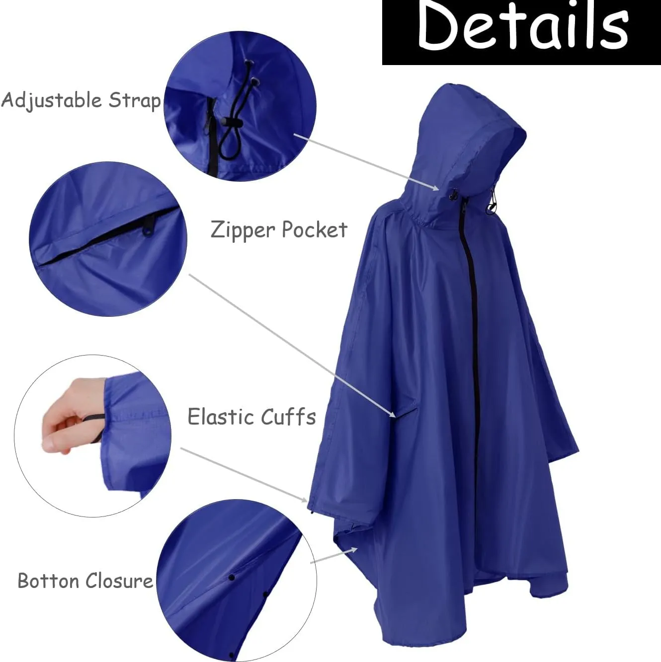 Plus Size Adult Rain Poncho with Hood and Zipper, Poncho Para Lluvia, Tactical Ponchos Adult For Camping, Hiking