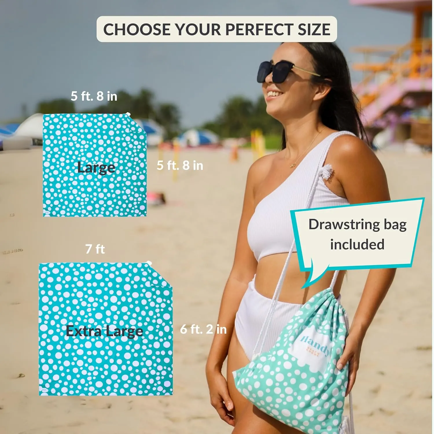 Plush Microfiber Beach Blanket, Extra Large Beach Mat for 3-6 Persons, Sandproof, Windproof | Hole for Umbrella, Corner Sand Pockets to Fight Wind (Bag for Blanket Included)