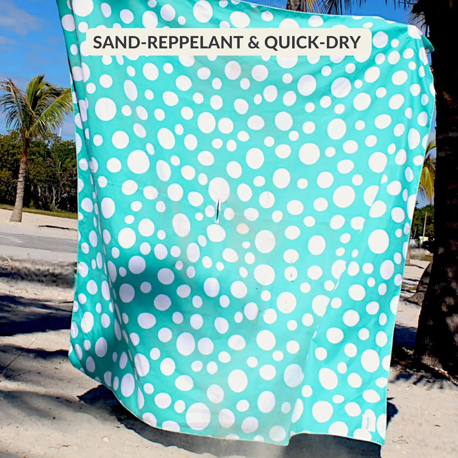 Plush Microfiber Beach Blanket, Extra Large Beach Mat for 3-6 Persons, Sandproof, Windproof | Hole for Umbrella, Corner Sand Pockets to Fight Wind (Bag for Blanket Included)