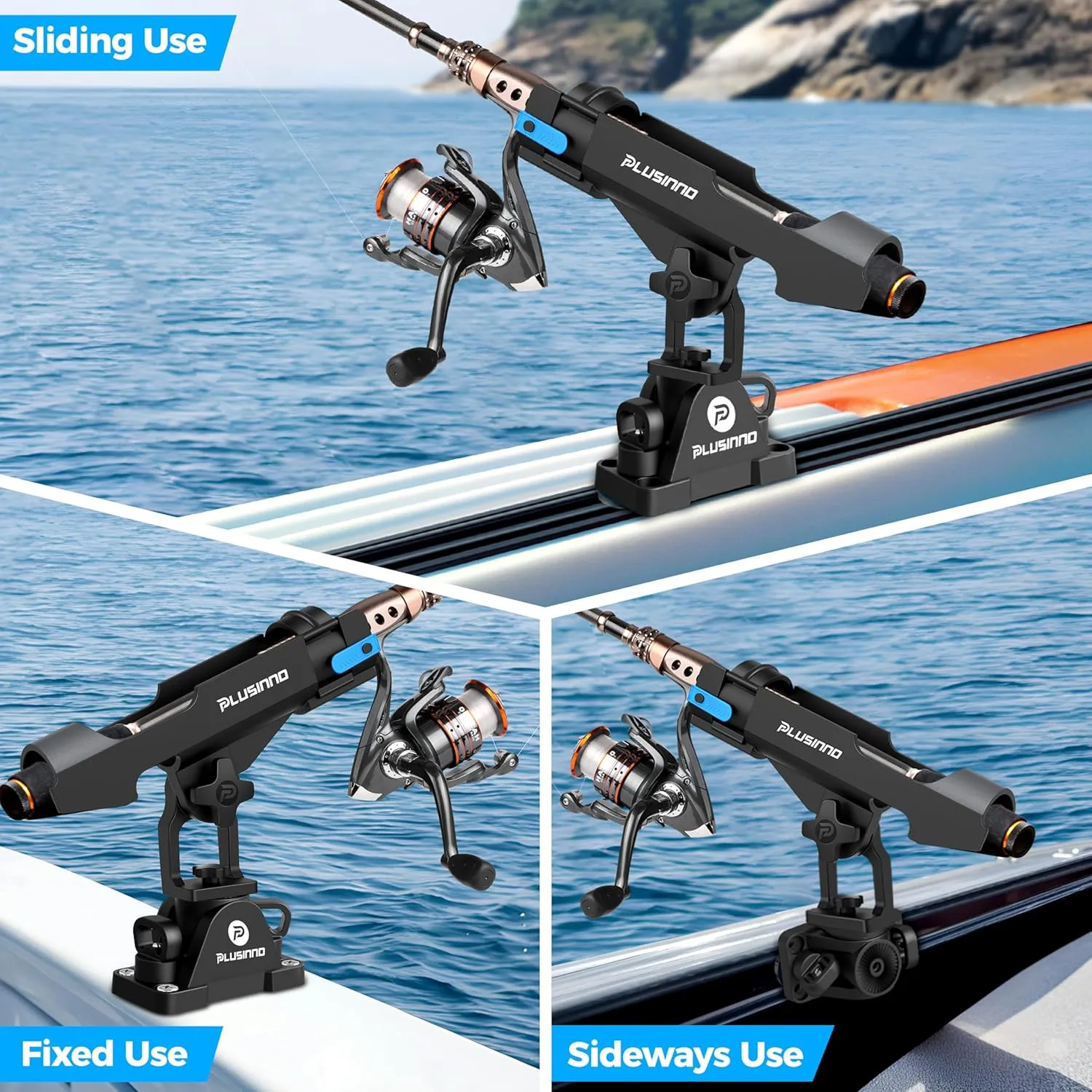 PLUSINNO 2 in 1 Fishing Rod Holders for Boat, Kayak Fishing Rod Holder, Fishing Pole Holders for Track Mount / Deck Mount, Fishing Gear with Fishing Rod Protective Strap, Fishing Accessories & Gifts