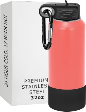 Polar Camel Water Bottle 32 oz with Flip-Top Lid and Straw, Vacuum Insulated Flask, Stainless Steel Sports Double Wall Thermos – Fitness Traveling Camping Water Bottle (Coral, 32 oz)