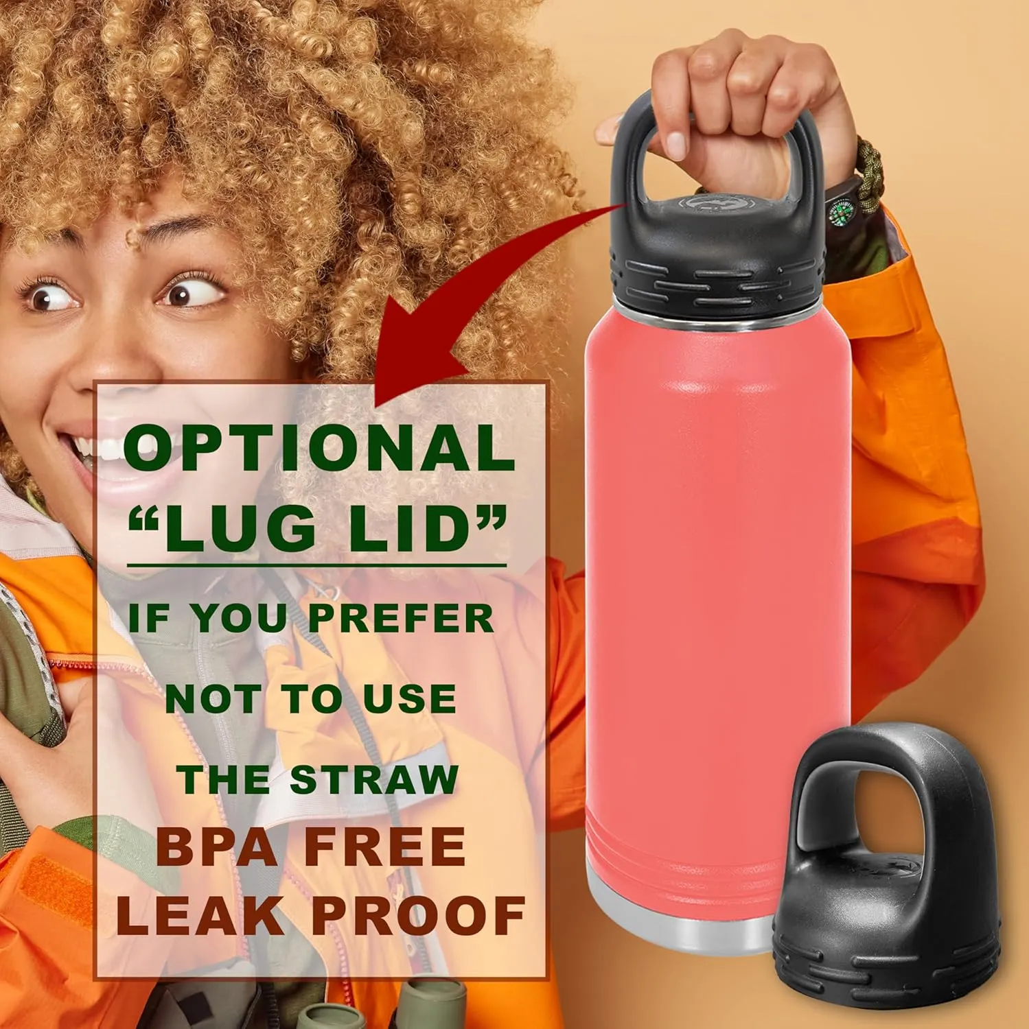 Polar Camel Water Bottle 32 oz with Flip-Top Lid and Straw, Vacuum Insulated Flask, Stainless Steel Sports Double Wall Thermos – Fitness Traveling Camping Water Bottle (Coral, 32 oz)
