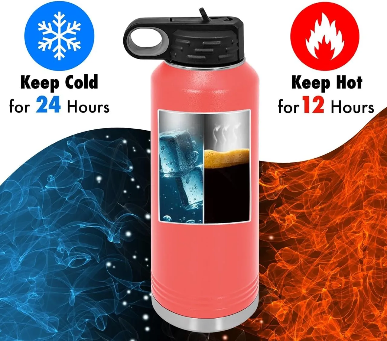 Polar Camel Water Bottle 32 oz with Flip-Top Lid and Straw, Vacuum Insulated Flask, Stainless Steel Sports Double Wall Thermos – Fitness Traveling Camping Water Bottle (Coral, 32 oz)
