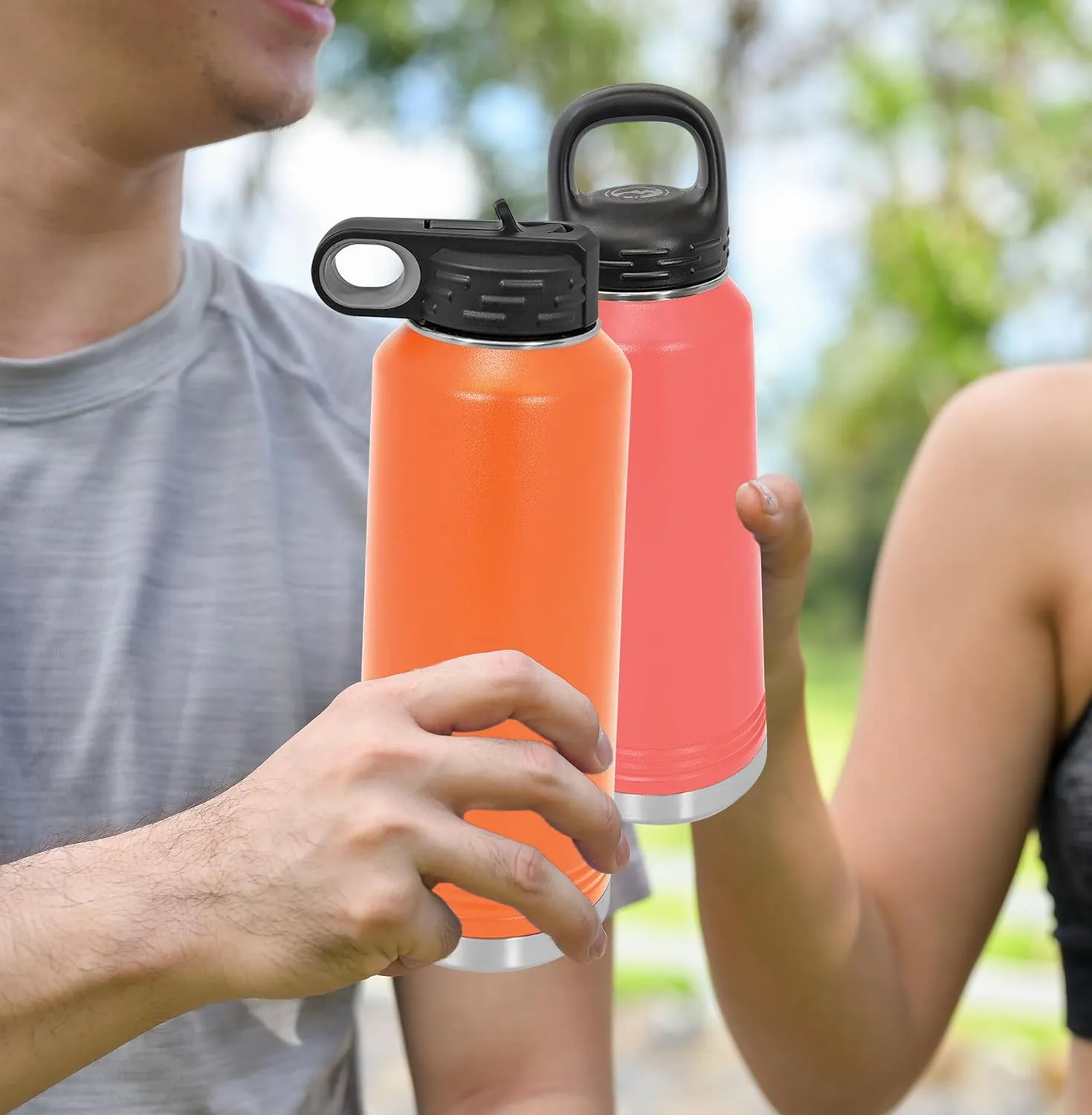 Polar Camel Water Bottle 32 oz with Flip-Top Lid and Straw, Vacuum Insulated Flask, Stainless Steel Sports Double Wall Thermos – Fitness Traveling Camping Water Bottle (Coral, 32 oz)