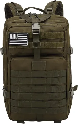 PORRASSO 45L Military Tactical Backpacks Trekking Rucksack Waterproof Outdoor Daypack 3 Day Bug Out Bag Durable Backpack for Survival Traveling Mountaining Army Green