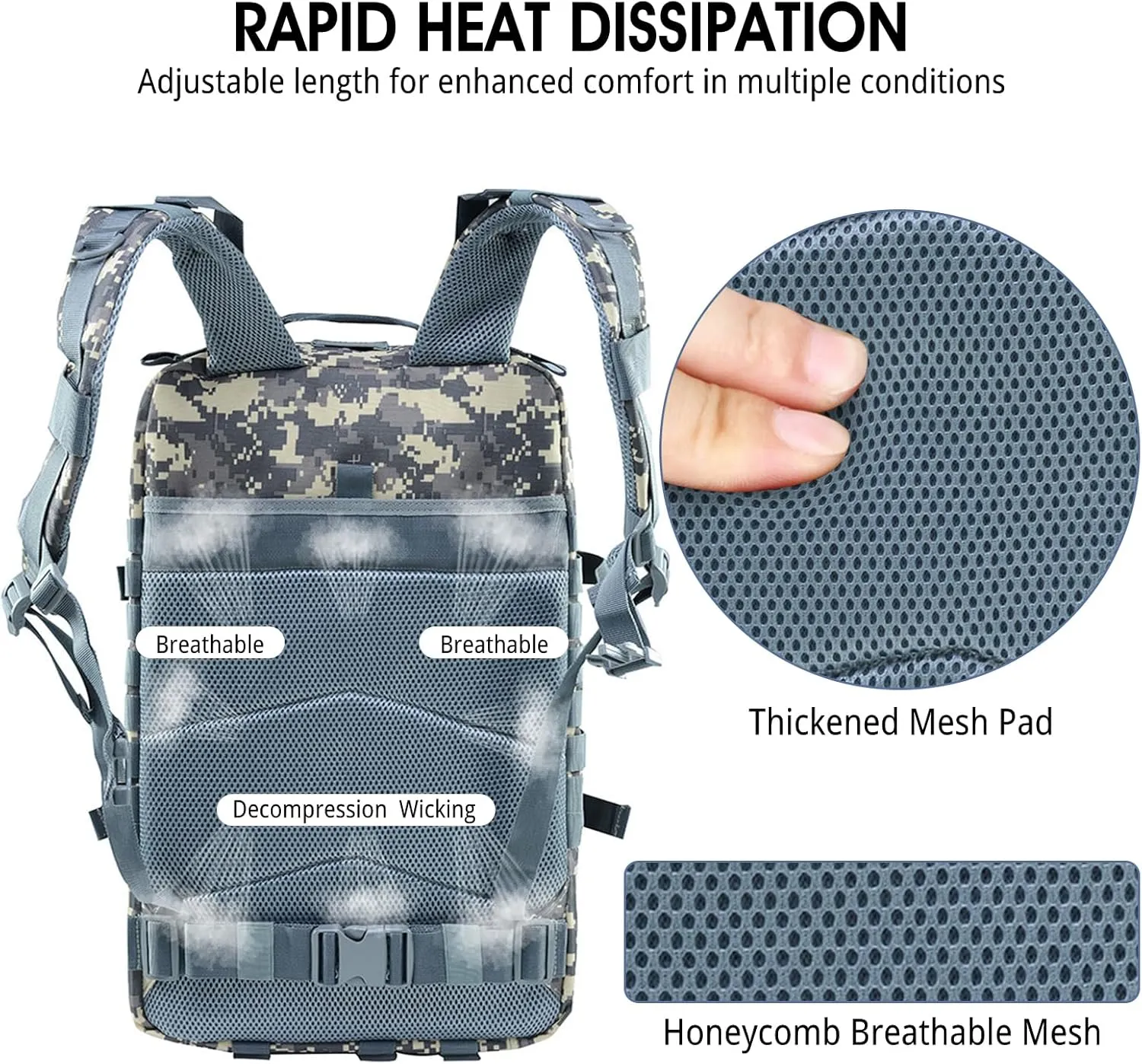 PORRASSO 45L Military Tactical Backpacks Trekking Rucksack Waterproof Outdoor Daypack 3 Day Bug Out Bag Durable Backpack for Survival Traveling Mountaining Army Green
