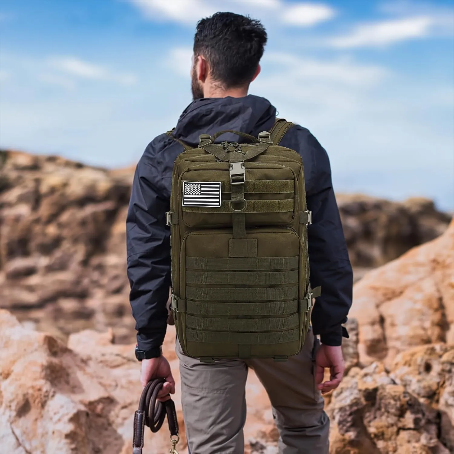 PORRASSO 45L Military Tactical Backpacks Trekking Rucksack Waterproof Outdoor Daypack 3 Day Bug Out Bag Durable Backpack for Survival Traveling Mountaining Army Green