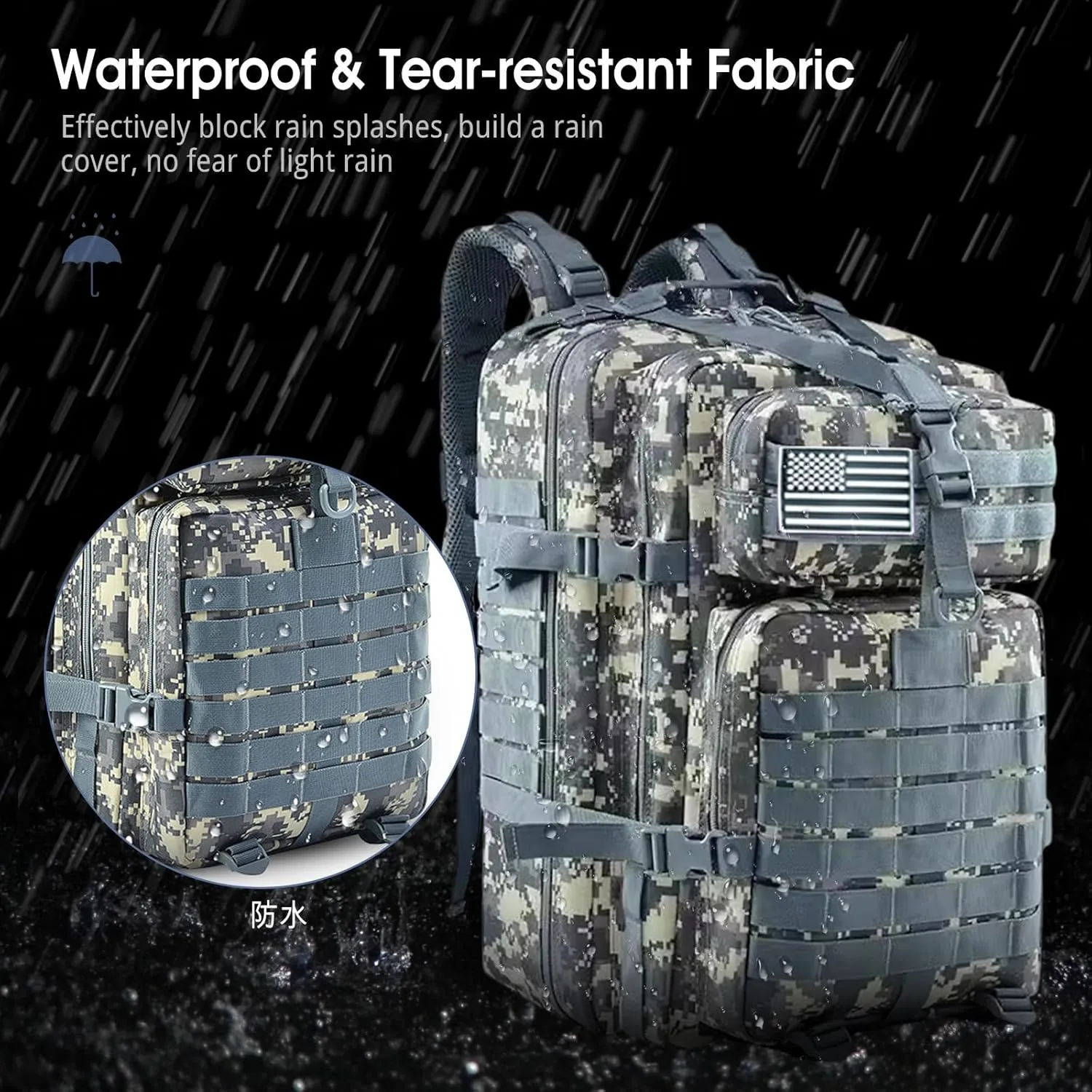 PORRASSO 45L Military Tactical Backpacks Trekking Rucksack Waterproof Outdoor Daypack 3 Day Bug Out Bag Durable Backpack for Survival Traveling Mountaining Army Green