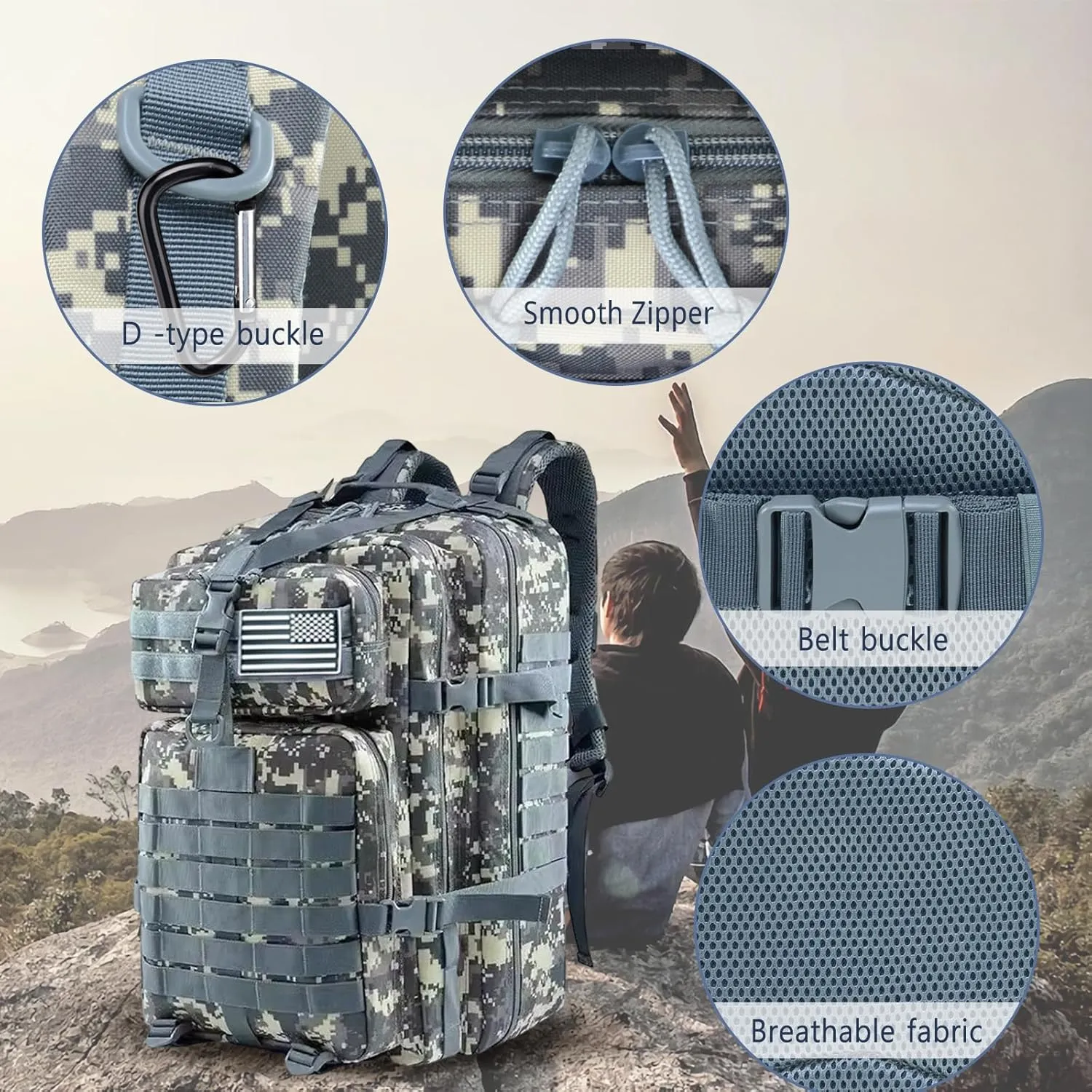 PORRASSO 45L Military Tactical Backpacks Trekking Rucksack Waterproof Outdoor Daypack 3 Day Bug Out Bag Durable Backpack for Survival Traveling Mountaining Army Green