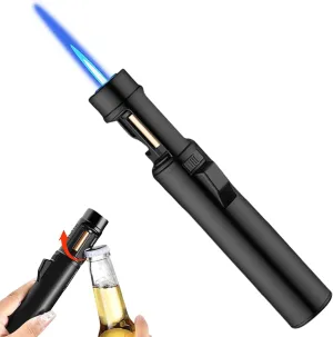 Portable Adjustable Refillable Butane Jet Lighter, Torch Lighters, Butane Refillable Jet Flame Torch Lighters, Adjustable Jet Flame Torch Lighters, Windproof Long Lighter for BBQ (NO Gas) (Black)