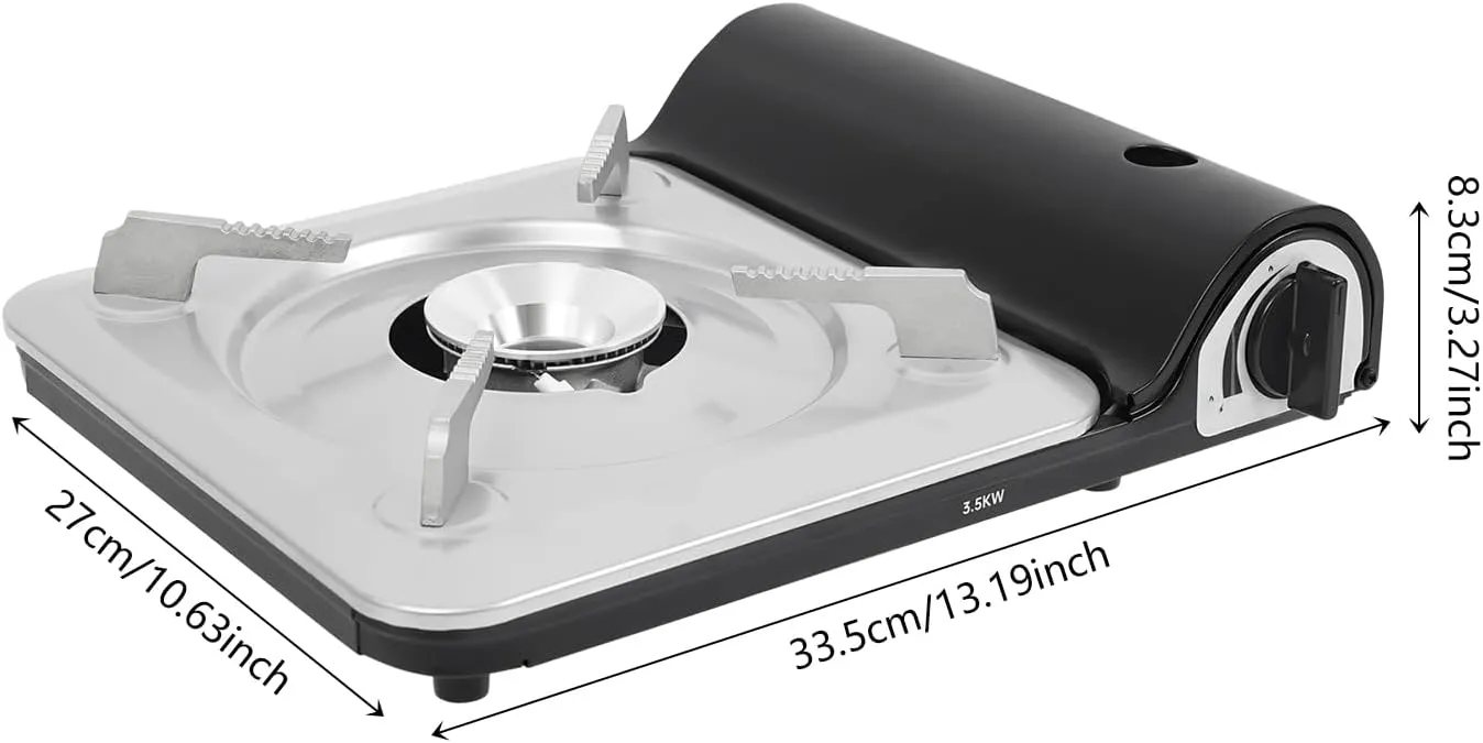 Portable Butane Camping Stove, Outdoor Camping Burner Cooker, Portable Camping Stove for Camping, Hiking, Tailgating, 3500W (Silver  Black)