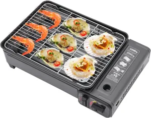 Portable Butane Gas Stove Camping Grill Gas Stove Butane Grill Stove with Grilling Net Stainless Steel Gas Grill Outdoor Barbecue Cooker for Kitchen, Camping, Picnicking