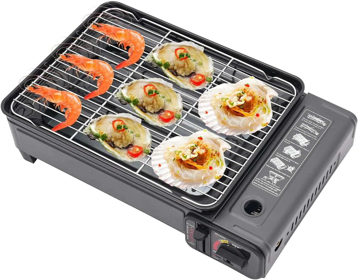 Portable Butane Gas Stove Camping Grill Gas Stove Butane Grill Stove with Grilling Net Stainless Steel Gas Grill Outdoor Barbecue Cooker for Kitchen, Camping, Picnicking