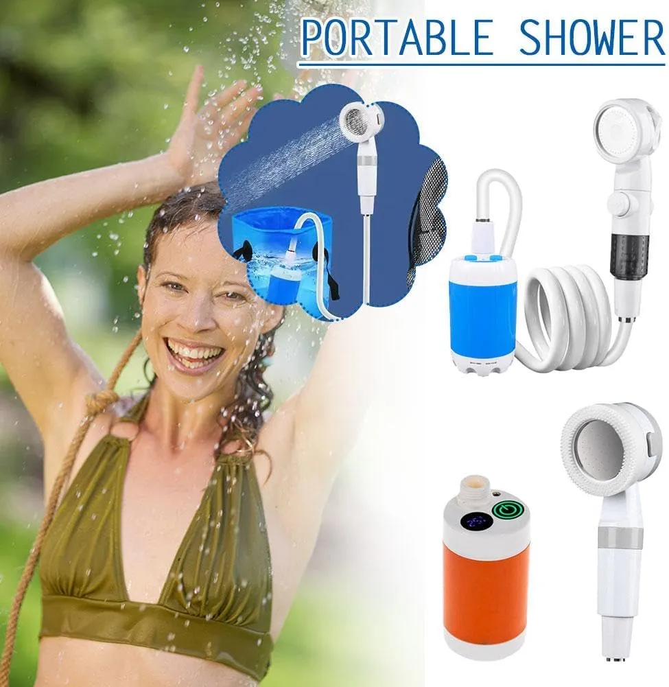 Portable Camping Shower Outdoor Camp Shower Pump,Upgrade Rechargeable Electric Shower Pump,Waterproof Handheld Electric Shower Head Outdoor Shower for Camping,Hiking,Travel,RV,Pet Bath, Car Washing