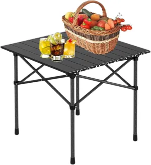 Portable Camping Side Table, Lightweight Aluminum Folding Table with Carry Bag, Ideal for Picnic, BBQ, Cooking, and Outdoor Activities Black 50×53×50cm/19.7×20.9×19.7in