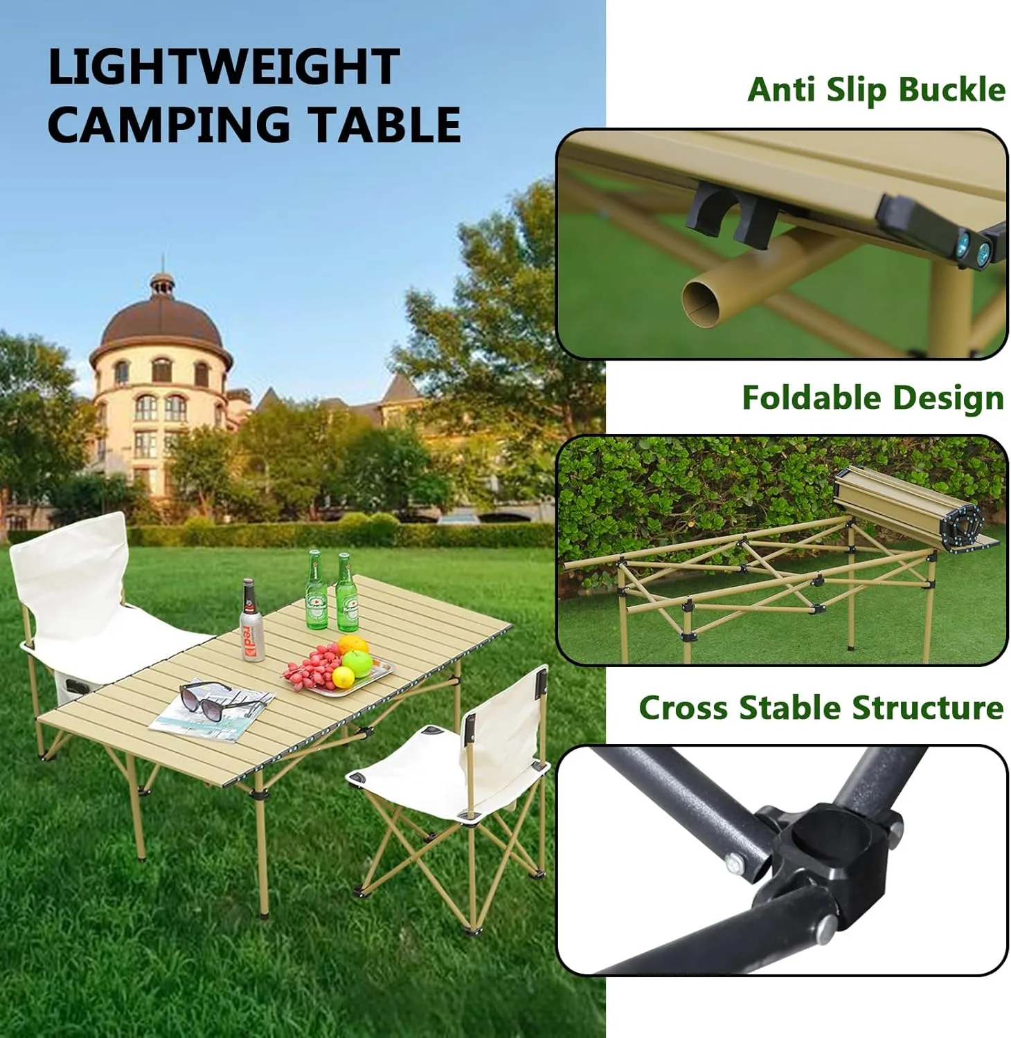 Portable Camping Side Table, Lightweight Aluminum Folding Table with Carry Bag, Ideal for Picnic, BBQ, Cooking, and Outdoor Activities Black 50×53×50cm/19.7×20.9×19.7in