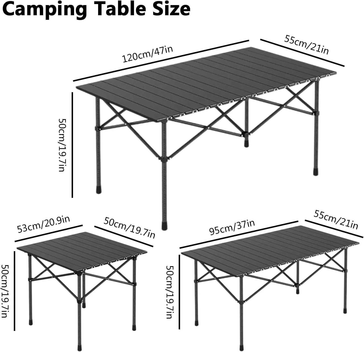 Portable Camping Side Table, Lightweight Aluminum Folding Table with Carry Bag, Ideal for Picnic, BBQ, Cooking, and Outdoor Activities Black 50×53×50cm/19.7×20.9×19.7in