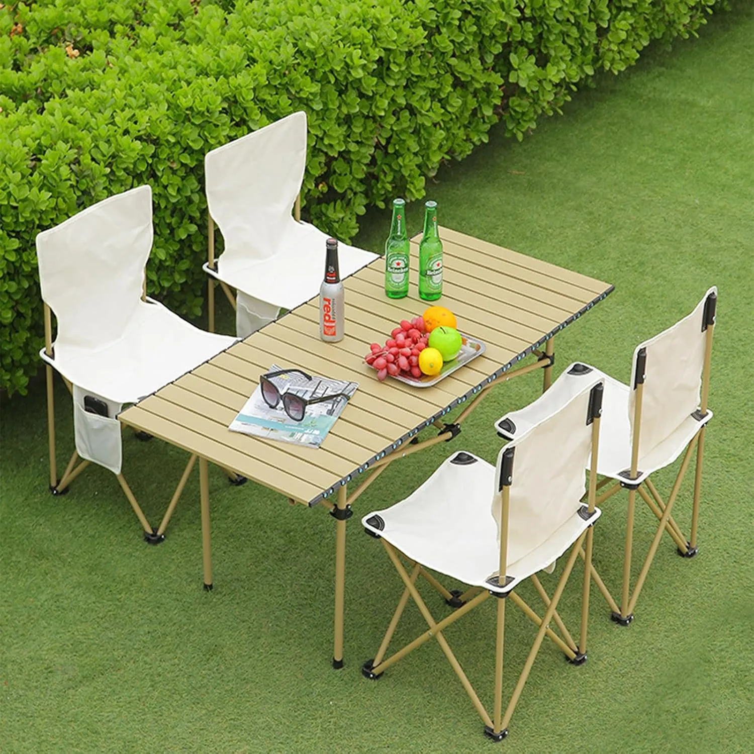Portable Camping Side Table, Lightweight Aluminum Folding Table with Carry Bag, Ideal for Picnic, BBQ, Cooking, and Outdoor Activities Black 50×53×50cm/19.7×20.9×19.7in