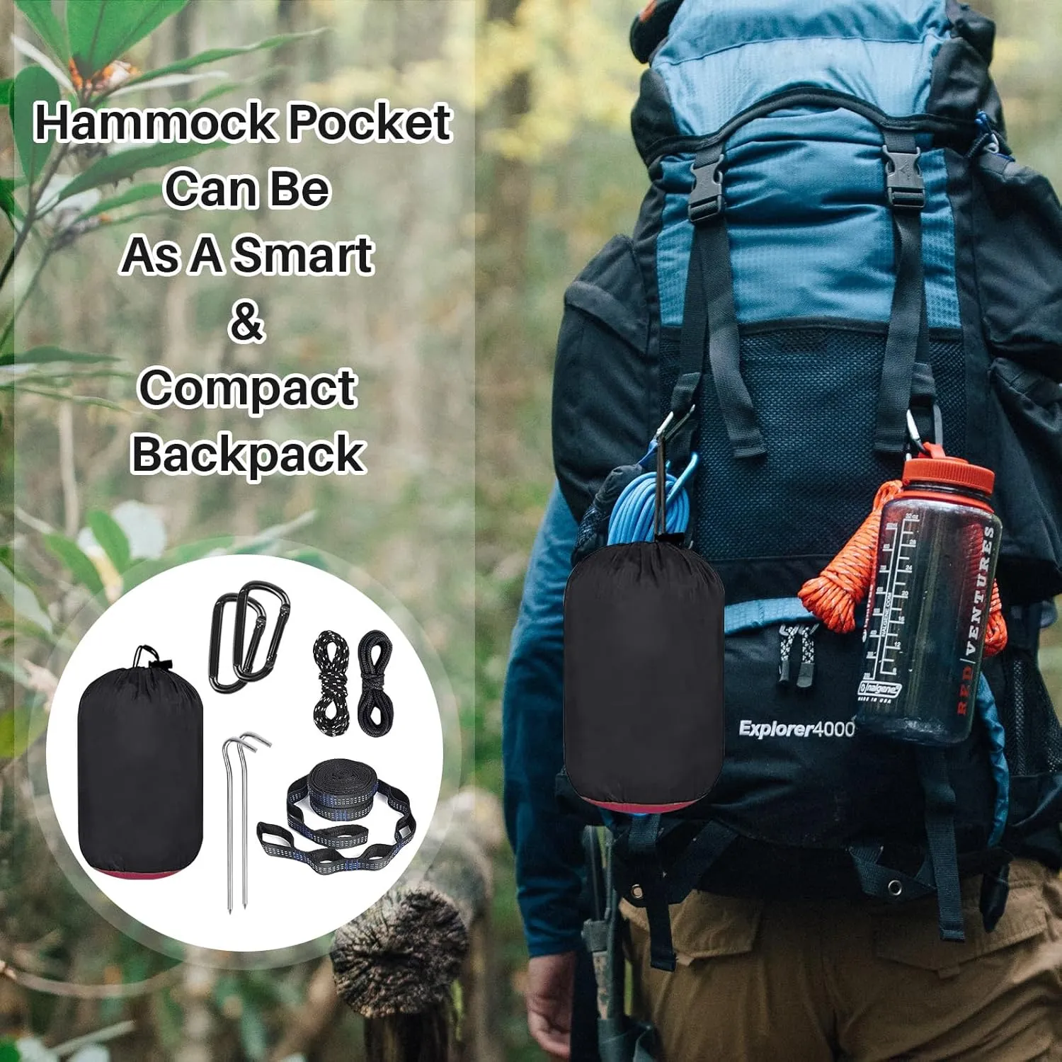 Portable Double Camping Hammock with Mos-Quito Net - 2-Person Lightweight Nylon Parachute Hammock for Outdoor Camping, Hiking, and Travel