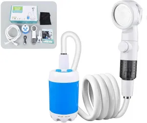Portable Shower for Camping,Outdoor Camp Shower Pump Handheld Electric Shower,Rechargeable Electric Shower Pump with Intelligent Digital Display Multiple Spray Modes for Hiking,Traveling,RV (Blue)
