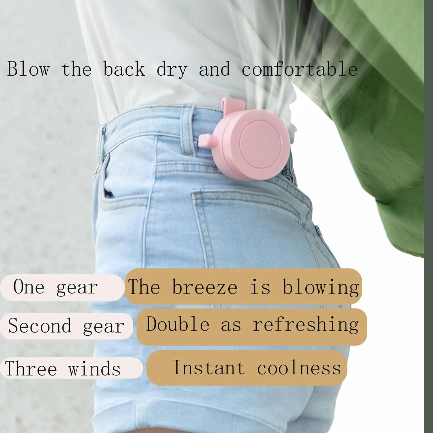 Portable Silent Mini Bladeless Fan Clip On, 2025 New small Portable Waist Fan Rechargeable Suitable for Sport, Three Wind Speeds Can Be Clipped on the Shirt, Suitable for Outdoor (Beige)