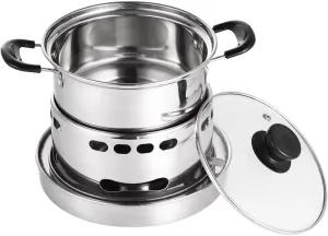 Portable Spirit Stove with Pot, Stainless Steel Alcohol Cooker for Indoor and Outdoor Use, No Electricity Needed, Compact 6.3 in Cooking Pot Included