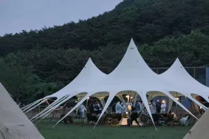Portable Waterproof Tarp Canopy for Outdoor Camping, Adjustable Height, Durable Cotton and Polyester Material, Beige