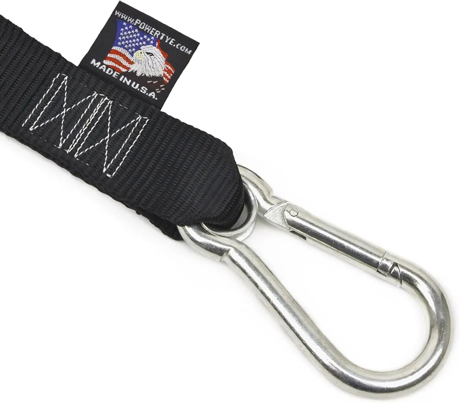 PowerTye 1.5in x 6.5ft Heavy Duty Ratchet Tie-Down Straps with Soft-Tye and Carabiner Hooks - 1,000 lb Working Load Limit / 3,000 lb Breaking Strength - Made in USA - Blue/Black Pair