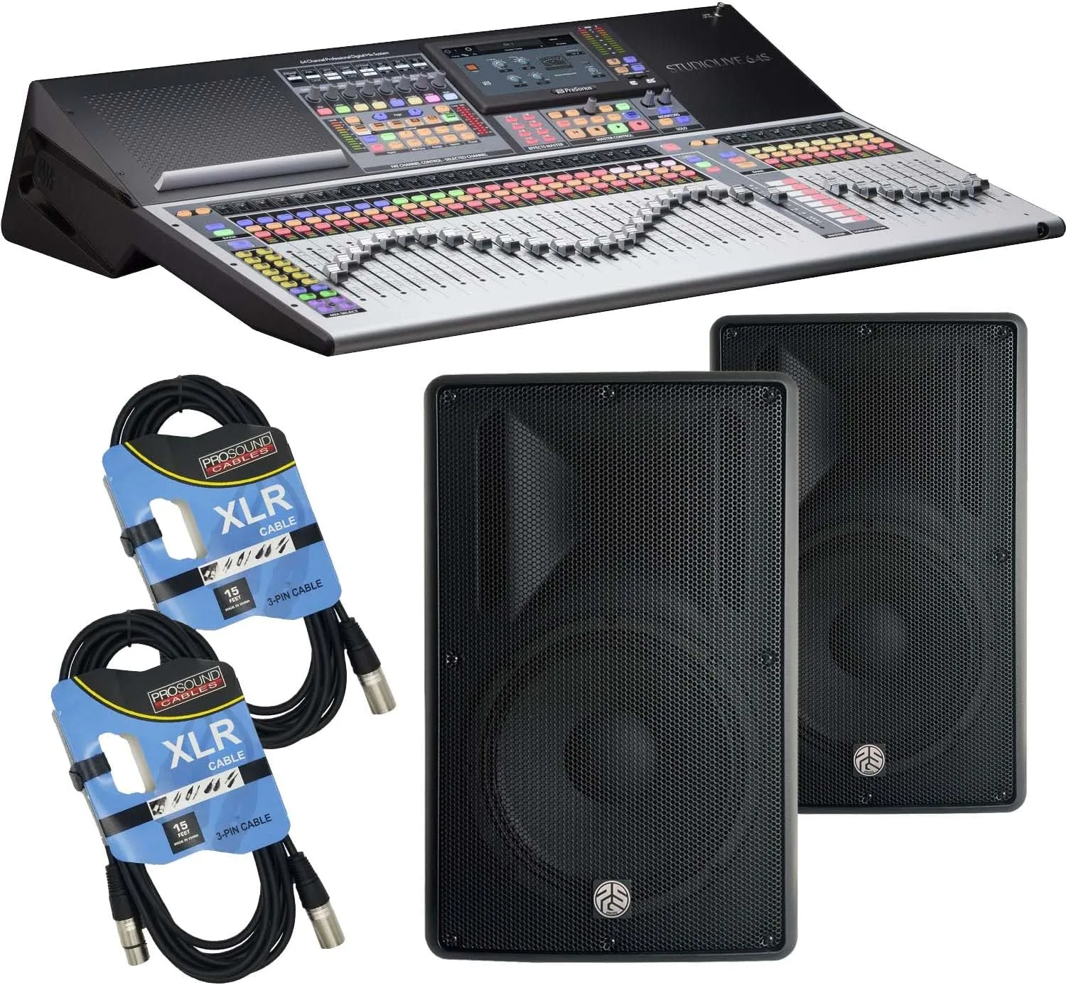 PreSonus StudioLive 64S Series III S 76-Channel Digital Mixing, (2) PSG Cobra 112, (2) XLR Cables Bundle
