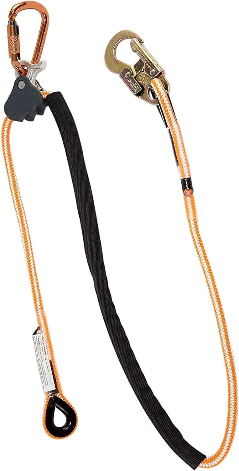ProClimb Arborist Positioning Lanyard by Pelican Rope - 1/2 in x 10 ft Polyester Rope with Steel Snap Hook - Adjustable, High Visibility, ANSI/OSHA Certified for Work Positioning and Tree Climbing