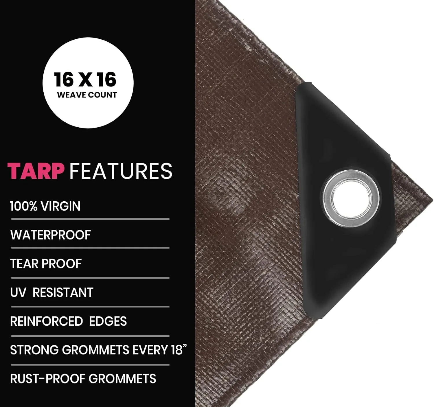 PROTARP Extreme Heavy Duty 22 Mil Tarp Cover, Waterproof, UV Resistant, Rip and Tear Proof, Poly Tarpaulin with Reinforced Edges for Roof, Camping, Patio, Pool, Boat. (Brown/Black 10′ X 10′)