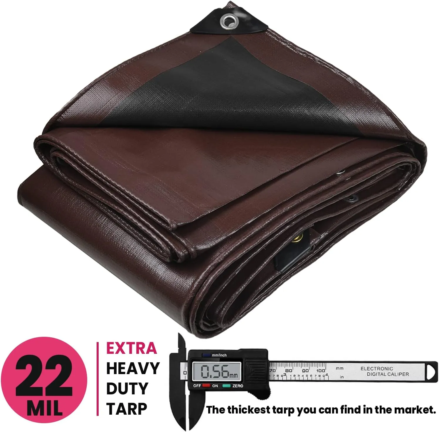 PROTARP Extreme Heavy Duty 22 Mil Tarp Cover, Waterproof, UV Resistant, Rip and Tear Proof, Poly Tarpaulin with Reinforced Edges for Roof, Camping, Patio, Pool, Boat. (Brown/Black 10′ X 10′)